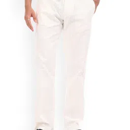 Estilocus Men White Linen Blend Straight Fit Striped Trouser-image-28