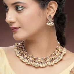 KARATCART Gold-Plated Artificial Stones Lakshmi Mata Coin Temple Jewellery Set image 2