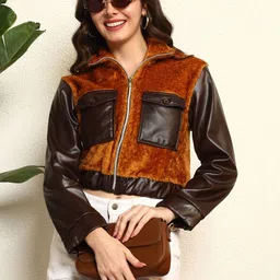 BAESD Women Colourblocked Lightweight Crop Knitted Jacket image 5