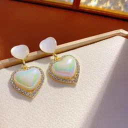 Estailo fashion Artificial Stones Studded & Beaded Heart Shaped Drop Earrings-image-85