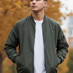 HERE&NOW Men Stand Collar Solid Bomber Jacket-picture-40