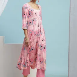 Khushal K Women Floral Printed Regular Kurta with Palazzos & With Dupatta image 3