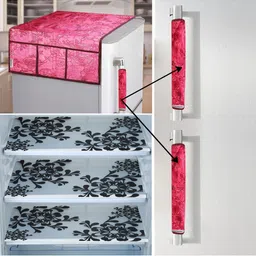E-Retailer Black & Red 6Pc Printed Waterproof 3-Layered Refrigerator Covers With Pockets-picture-40
