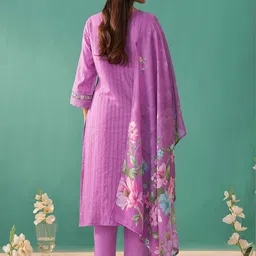 Indo Era Women Floral Embroidered Regular Thread Work Pure Cotton Kurta with Trousers & With Dupatta image 5