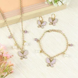 Asthetika Kids Girls Gold-Plated Stone-Studded & Beaded Butterfly Charm Jewellery Set-picture-58