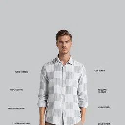 Crocodile Men Comfort Fit Checked Spread Collar Pure Cotton Casual Shirt image 5
