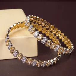 Zevarly Set Of 2 Gold-Plated American Diamond Stone Studded Bangles-picture-27