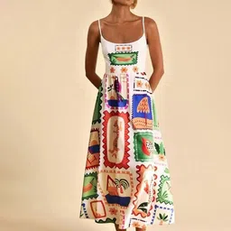 LULU & SKY Women Graphic Printed Shoulder Straps Fit and Flare Midi Dress-image-79