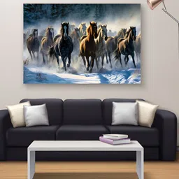 Myntra Elegant Homes White & Brown Seven Running Horses Vastu Canvas Wall Art image 5