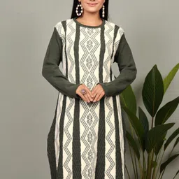 The Zigar Studio Women Ethnic Motifs Regular Pure Wool Kurta with Trousers & With Dupatta image 4