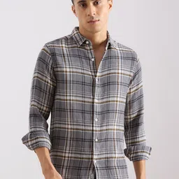 VALEN CLUB Men Tartan Checked Spread Collar Pure Cotton Casual Shirt-image-0