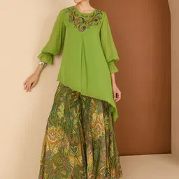 Antheaa Embellished Round Neck Top With Palazzos Co-Ords image 3