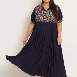 U&F Beyond Floral Colourblocked Puff Sleeve Crepe Fit & Flare Maxi Dress-picture-14