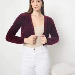 Madame Women Mandarin Collar Long Sleeves Open Front Crop Shrug image 5