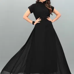 Raiyani Enterprise  Solid Georgette Maxi Dress With Bow Style image 1