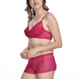 samvar Women Pink,Maroon Net Bra Panty Set for Lingerie Set Undergarments Pack of 2 image 5