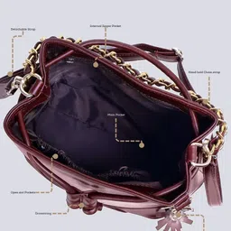 VISMIINTREND Leather Bucket Handheld Bag with Tasselled image 3