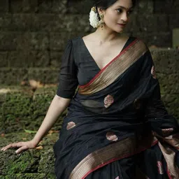 CaniBani Black Silk Blend Banarasi Sarees image 2