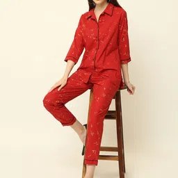 COTNUF Printed Pure Cotton Shirt Collar Shirt With Trousers Co-Ords Set-picture-29