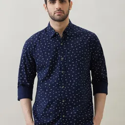 SNX Men Conversational Printed Spread Collar Pure Cotton Casual Shirt-image-2