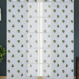 UrbanArts Green & White 2 Pieces Floral Printed Sheer Door Curtains-image-95