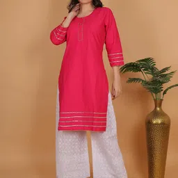 Mytrendzs Women Pink Pure Cotton Kurti & Palazzos With Dupatta image 4