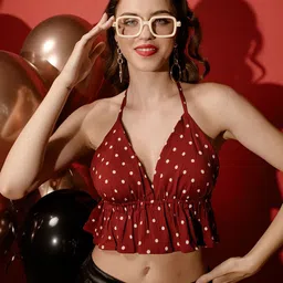 BAESD Women Polka Dot Print Crepe Shoulder Straps Sleeveless Bralette Crop Top-picture-33