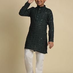 Pro-Ethic STYLE DEVELOPER Boys Paisley Embroidered Regular Pure Cotton Kurta with Pyjamas-picture-8
