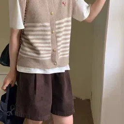 KPOP Women Striped Sweater Vest with Embroidered Detail-image-61