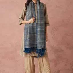 Fabindia Blue Wool Blend Woven Shawl-picture-11
