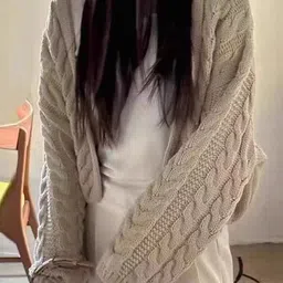 HERE&NOW Women Cable Knit Self Design Front-Open Cardigan image 4