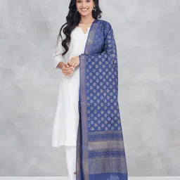 Fabindia Floral Block Printed Tasselled Border Dupatta-image-91