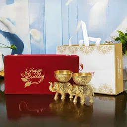 INTERNATIONAL GIFT Gold Plated Elephant Bowl Set with Velvet Box and Thank You Tag-picture-20