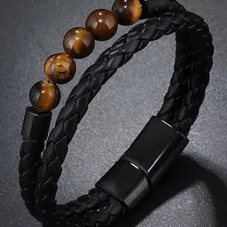 The Roadster Lifestyle Co Stone Beaded Leather Textured Bracelet-picture-34