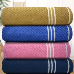Myntra Elegant Homes Blue & Pink 4 Pieces Striped Cotton 400 GSM Bath Towels-picture-31