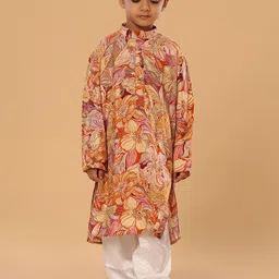 The Mini Trunk Boys Floral Printed Mandarin Collar Kurta With Pyjamas image 2