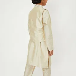 max Boys Embroidered Thread Work Band Collar Straight Kurta With Pyjamas & Waistcoat image 4