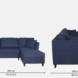 woodsworth from pepperfry Miranda Fabric LHS Sectional Sofa (3 + Lounger) In Navy Blue Colour image 2