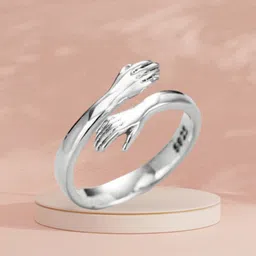 De Flossy Silver 925 Silver- Plated Stone-Studded Adjustable Hug Finger Ring-picture-27