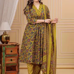 Rangnavi Women Ethnic Motifs Printed Pure Cotton Kurta with Trousers & With Dupatta image 4