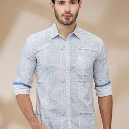 Parx Men Spread Collar Geometric Printed Cotton Slim Fit Casual Shirt-image-15