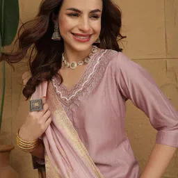 Anouk Women Embroidered Regular Sequinned Kurta with Trousers & Dupatta image 5