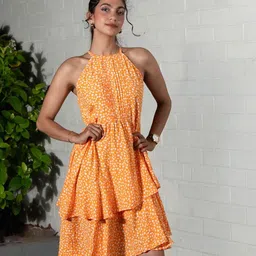 Valere Women Floral Printed Layered Fit and Flare Midi Dress-image-0