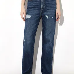 ONLY Women Straight Fit Mid-Rise Mildly Distressed Heavy Fade Stretchable Jeans-image-29