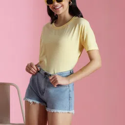 TALES & STORIES Women Blue Denim Shorts image 2