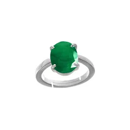 RRVGEM 3.50 KT Zambian Emerald Panna Silver Plated Adjustable Finger Ring image 3