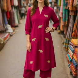 JANOI Women Animal Printed Regular Kurta with Trousers-image-31