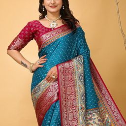 Anouk Rustic Kalamkari Zari Silk Blend Sungudi Saree-picture-48