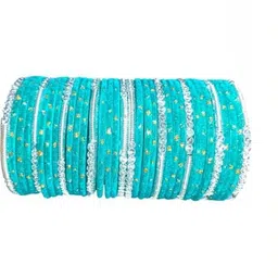 Shasmi Set Of 10 Turquoise Blue Glass Artificial Stones & Beads Bangle-picture-27