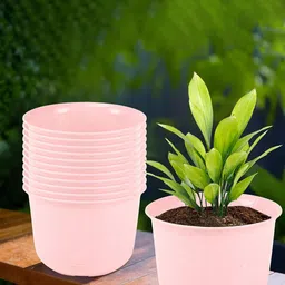 Kuber Industries Pink 12 Pieces Marble Finish Planters With Tray image 1